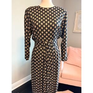 Maggy Boutique Black Gold Medallion Print Midi Dress Size 6